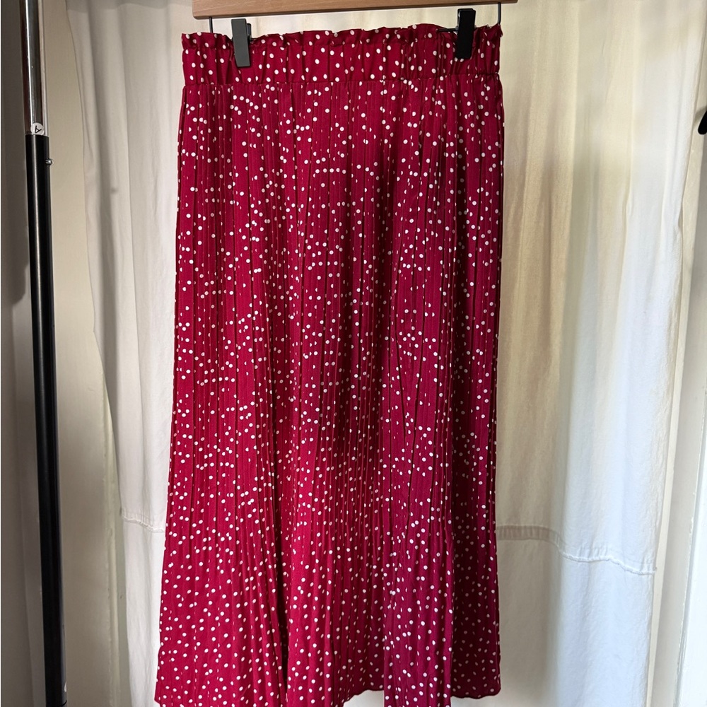 Womens High Waist Polka Dot Pleated Maxi Skirt